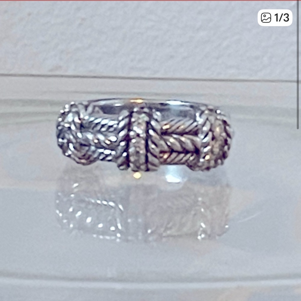 Judith Ripka Sterling Silver Braided Ring with Diamonique Size 6